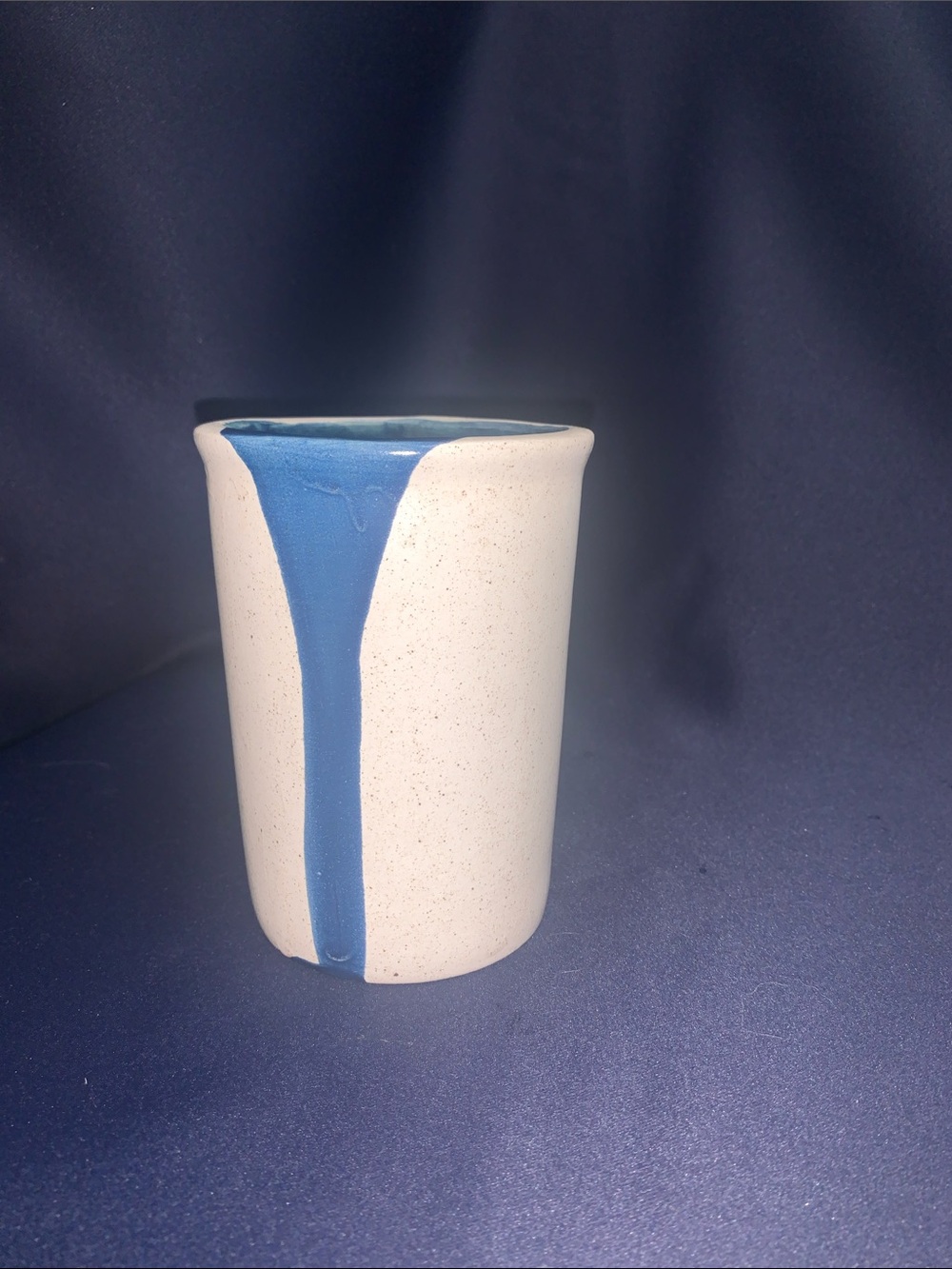 The Mustard Seed MS Handmade Stoneware Coffee Mug Drip Blue Cream Speckled